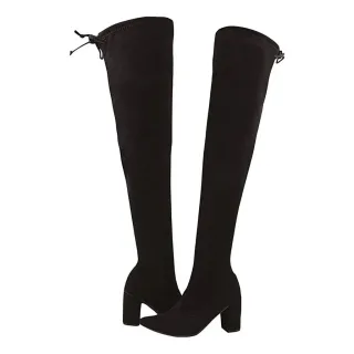 Bota The Knee Over Cano Longo Saltinho Quadrado - Preto