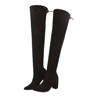 Bota The Knee Over Cano Longo Saltinho Quadrado - Preto