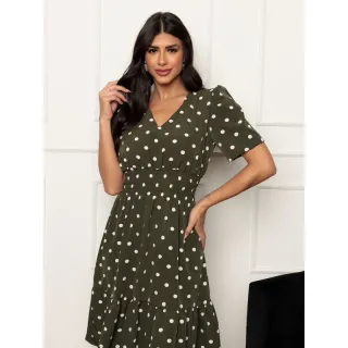 Vestido de Crepinho Midi Feminino Poá Liso - Ombro à Ombro - Modelo2 liso limao