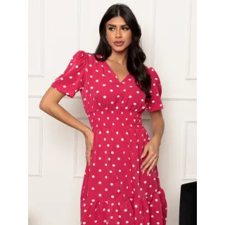 Vestido de Crepinho Midi Feminino Poá Liso - Ombro à Ombro - Modelo2 liso limao