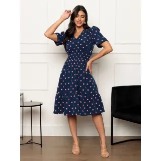 Vestido de Crepinho Midi Feminino Poá Liso - Ombro à Ombro - Modelo2 liso limao