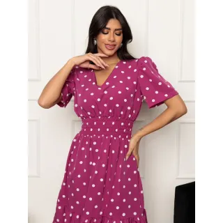 Vestido de Crepinho Midi Feminino Poá Liso - Ombro à Ombro - Modelo2 liso limao