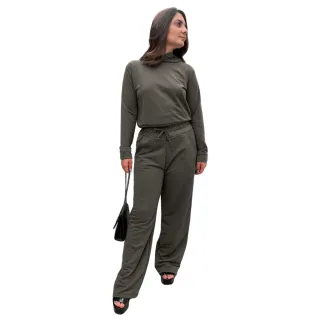 Moda Inverno: Calça Pantalona Feminina Cintura Alta - Envio Imediato - Verde Militar