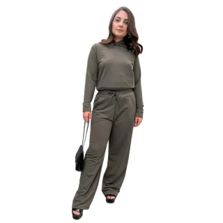 Moda Inverno: Calça Pantalona Feminina Cintura Alta - Envio Imediato - Verde Militar