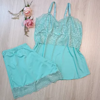 Pijama Short Doll Renda Conforto Sem Bojo Forrado - Baby Doll Microfibra - VerdeErvaDoce
