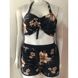 Lançamento: Biquíni Estampado Feminino Hot Pants com Shorts - Kit 3 Peças - Verde orquídea