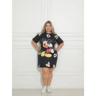 Camisão Plus Size Estampado em Malha Feminino - Vestido de Malha - TURMA DO MICKEY ROSE