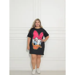 Camisão Plus Size Estampado em Malha Feminino - Vestido de Malha - TURMA DO MICKEY ROSE
