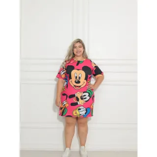 Camisão Plus Size Estampado em Malha Feminino - Vestido de Malha - TURMA DO MICKEY ROSE