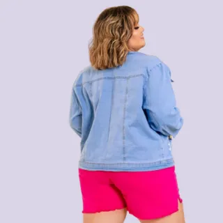 Novidade Premium: Jaqueta Jeans Plus Size Lavagem Clara Média Escura Com Elastano - Atenas Jeans - Medio