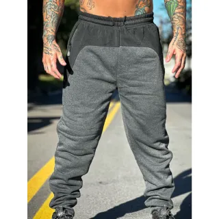 CÇFLAN - Calça moletom forrada com zíper no bolso - PRETO E CINZA