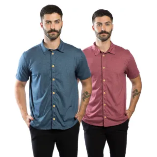 Camisas Slim Masculinas: Kit Verão com 2 Unidades em Malha de Garrafa Pet - MARROM + VERDE