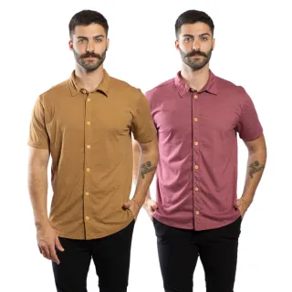 Camisas Slim Masculinas: Kit Verão com 2 Unidades em Malha de Garrafa Pet - MARROM + VERDE
