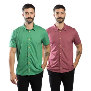 Camisas Slim Masculinas: Kit Verão com 2 Unidades em Malha de Garrafa Pet - MARROM + VERDE