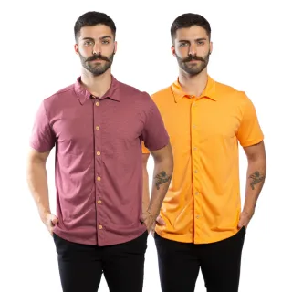 Camisas Slim Masculinas: Kit Verão com 2 Unidades em Malha de Garrafa Pet - MARROM + VERDE