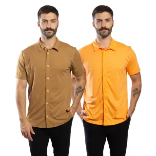 Camisas Slim Masculinas: Kit Verão com 2 Unidades em Malha de Garrafa Pet - MARROM + VERDE