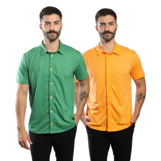 Camisas Slim Masculinas: Kit Verão com 2 Unidades em Malha de Garrafa Pet - MARROM + VERDE