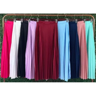 Moda Plissada: Saia Longa Helanca em Tecido - Pink