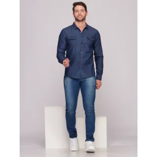 Manga Longa Masculina Camisa Jeans - Lavagem escura