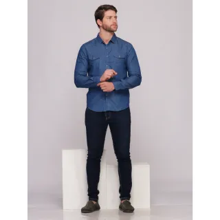 Manga Longa Masculina Camisa Jeans - Lavagem escura