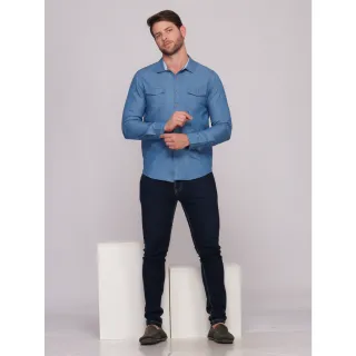 Manga Longa Masculina Camisa Jeans - Lavagem escura