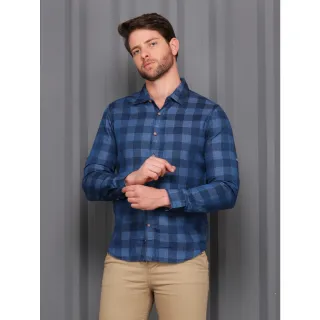 Camisa Importada Manga Longa Xadrez Jeans Masculina - Lavagem escura