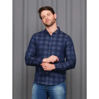 Camisa Importada Manga Longa Xadrez Jeans Masculina - Lavagem escura