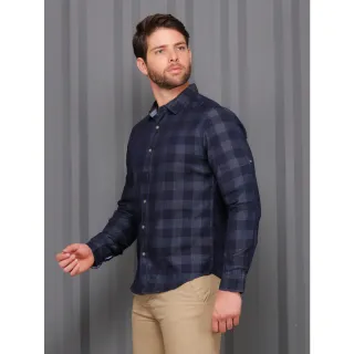 Camisa Importada Manga Longa Xadrez Jeans Masculina - Lavagem escura