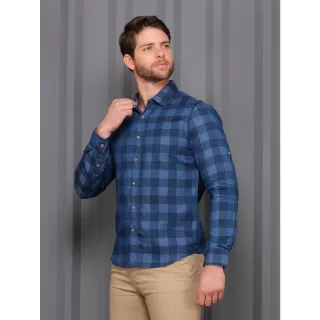 Camisa Importada Manga Longa Xadrez Jeans Masculina - Lavagem escura