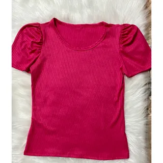 Blusa Princesa Feminina Manga Curta Canelada - Cinza