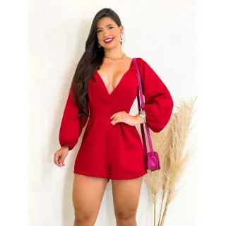 Macaquinho Princesa Manga Longa Decote V - Pink (Dunas com Elástico)