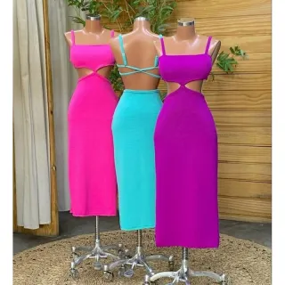 Fenda midi alcinha vestido com - Nude