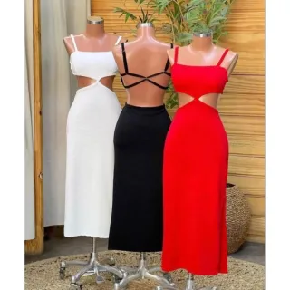 Fenda midi alcinha vestido com - Nude