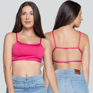 Modas Dyeu - Top Cropped Sexy Costa Nua Gringa Casual Alça Fina - PRETO COM BRANCO