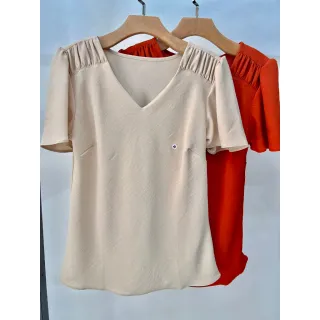 Blusa manga curta feminina com detalhe elástico no ombro - Off