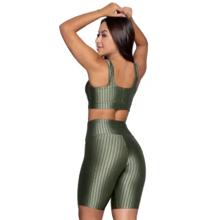 Bermuda Compressão New Zig 3D e Conjunto Top Fitness com Bojo Removível - Rosa Escuro