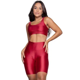 Bermuda Compressão New Zig 3D e Conjunto Top Fitness com Bojo Removível - Rosa Escuro
