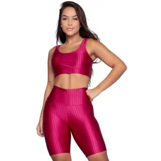 Bermuda Compressão New Zig 3D e Conjunto Top Fitness com Bojo Removível - Rosa Escuro