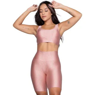 Bermuda Compressão New Zig 3D e Conjunto Top Fitness com Bojo Removível - Rosa Escuro