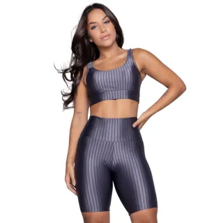 Bermuda Compressão New Zig 3D e Conjunto Top Fitness com Bojo Removível - Rosa Escuro