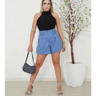 Cintura Alta Feminino com Bolso - Short de Alfaiataria - PRETO ALFAITARIA