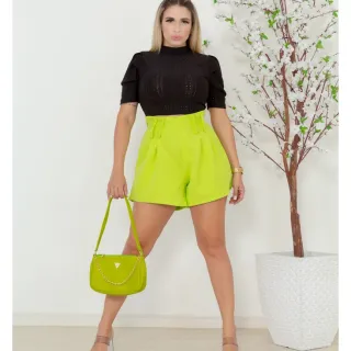 Cintura Alta Feminino com Bolso - Short de Alfaiataria - PRETO ALFAITARIA