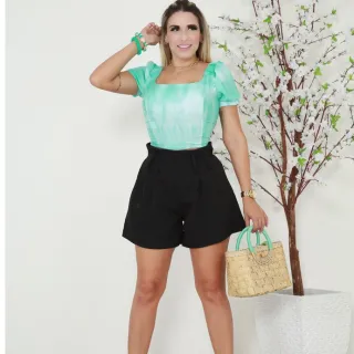 Cintura Alta Feminino com Bolso - Short de Alfaiataria - PRETO ALFAITARIA