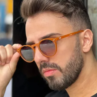 Mabu - Óculos de Sol Redondo Casual Uv400 - Animal Print C/ Marrom