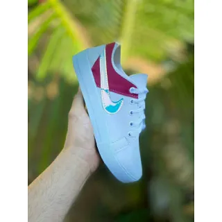 Casual Leve Holográfico Tênis Feminino Sapatênis Básico - branco/lilas