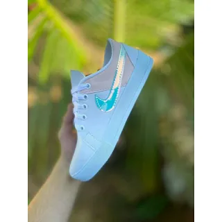 Casual Leve Holográfico Tênis Feminino Sapatênis Básico - branco/lilas