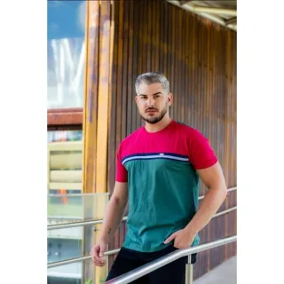 Camiseta Luxo Colorida Masculina Fio 30.1 Elastano - Azul Marinho e Vermelho