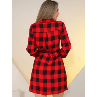 Laço xadrez chemise vestido com - VERMELHO E PRETO