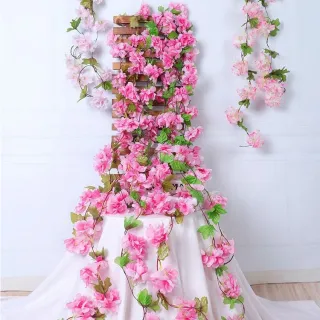 Pacotes mais favoráveis: Corrente simulada de flor de cerejeira 240CM - Pink