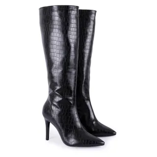 Cano longo feminino bota salto alto fino - CROCO DOURADA SALTO FINO